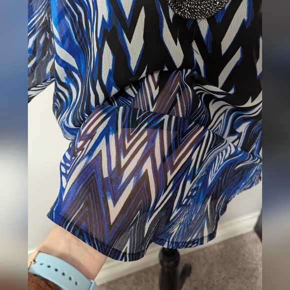 Ashley Stewart Shear Blue Women's Blouse with Beaded Neckline - Picture 5 of 8